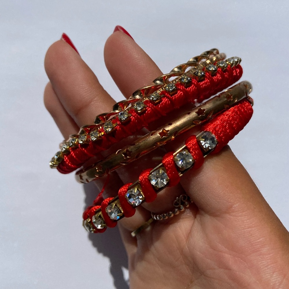 Never Worn Vintage Red & Gold 5-piece Bracelet Set